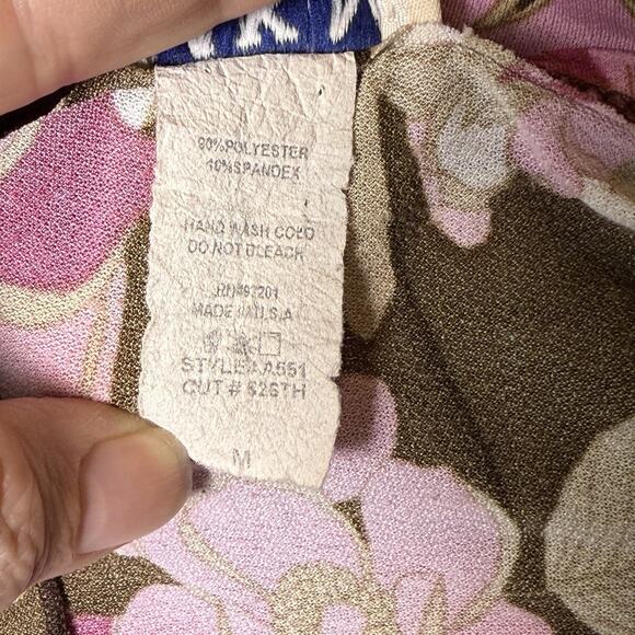 Vtg Y2K Ruffle babydoll Top sz M V-Neck asymetrical pink brown USA Fairy indie - Picture 7 of 8